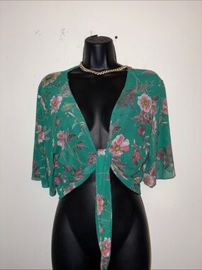 Green Floral Tie-Front Women's Top